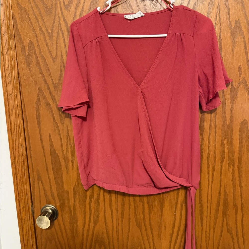 Pink Rose Women's V-Neck Blouse in Rose Red